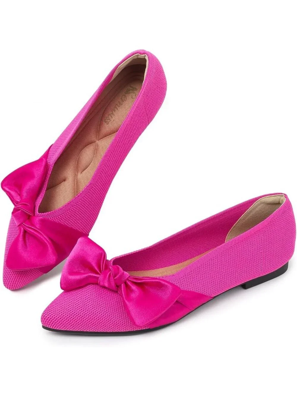 Women's Pink Mesh Pointed Toe Ballet Slip On Comfortable  Flats with Bow Shoes